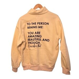 You Matter Statement Graphic Print Half Zip Sweatshirt Cream Black Knit L